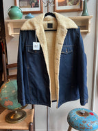 70s Sears Roebucks Vintage Denim Sherpa Lined Coat — 44R