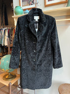 Faux Black Persian Lamb Fur Coat Button Front Collared